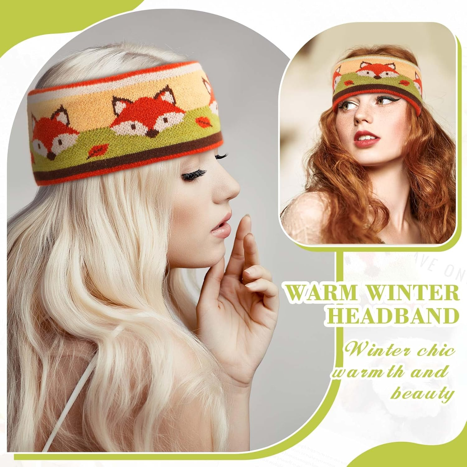 Xuniea Women Wool Ear Warmer Headband, Knitted Cute Fox Multicolored One-Size Crochet Head Wraps Thick Fleece Lining Hair Bands for Outdoor Sports image number 2