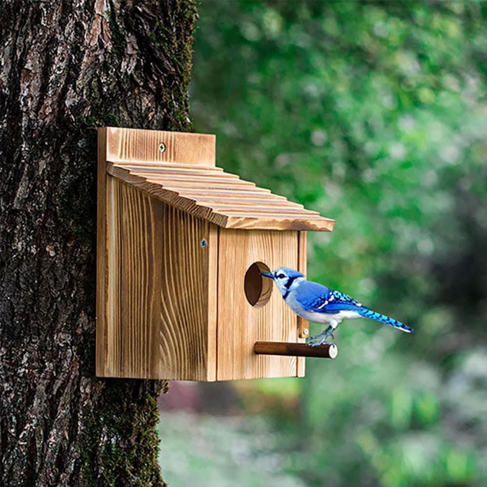 Wood Bird Houses for Outside, Bird Houses with Pole, Mounting Birdhouses for Bluebirds, Patio Barn Owl House for Bluebird, Garden Decorative Birds Nesting Box for Finch, Mockingbird, Cardinals image number 5