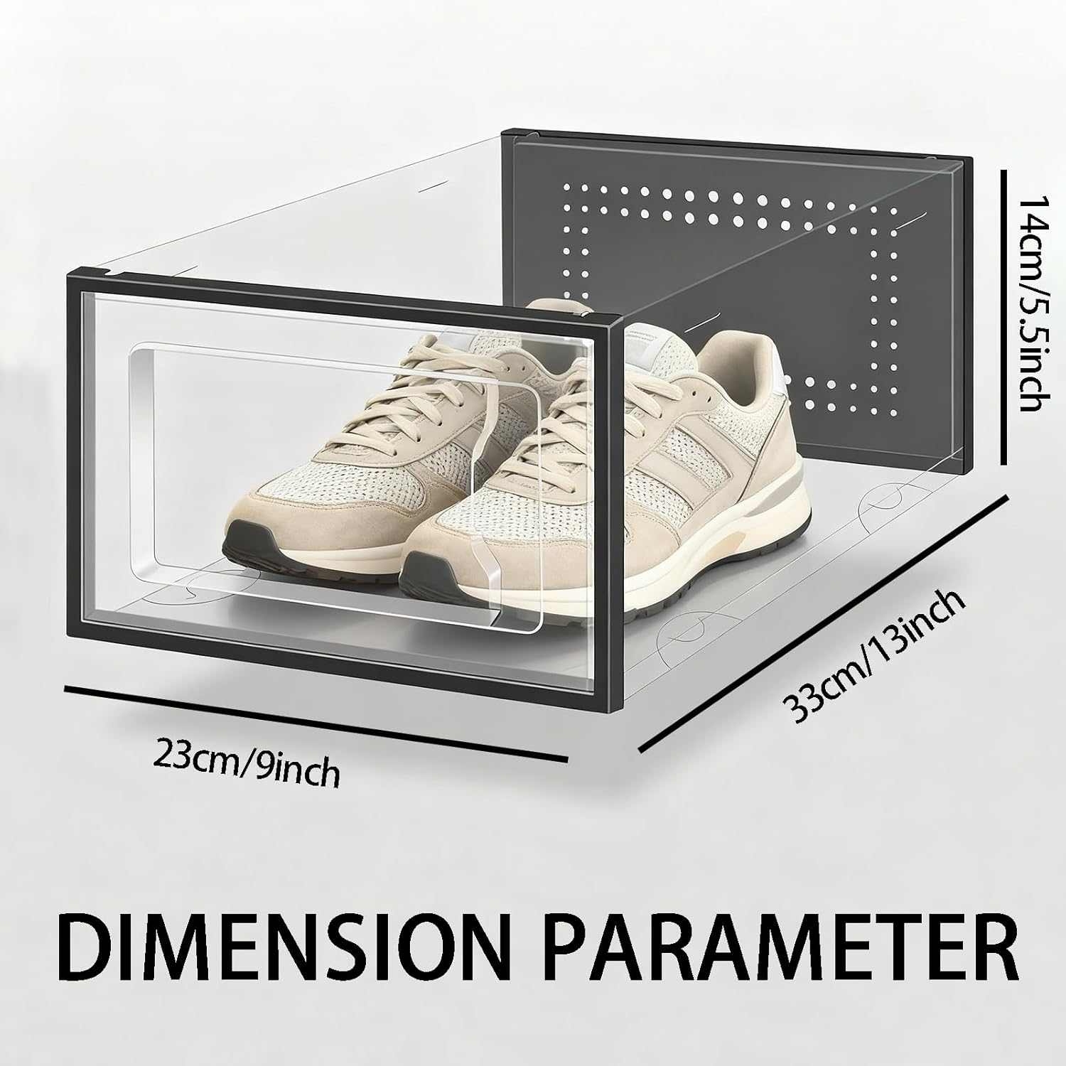 Xoxel 12-Pack - Large Shoe Storage Box, Clear Dustproof Stackable & Foldable Organizer Dust-Free Closet Space Saver with Ventilation（Black）