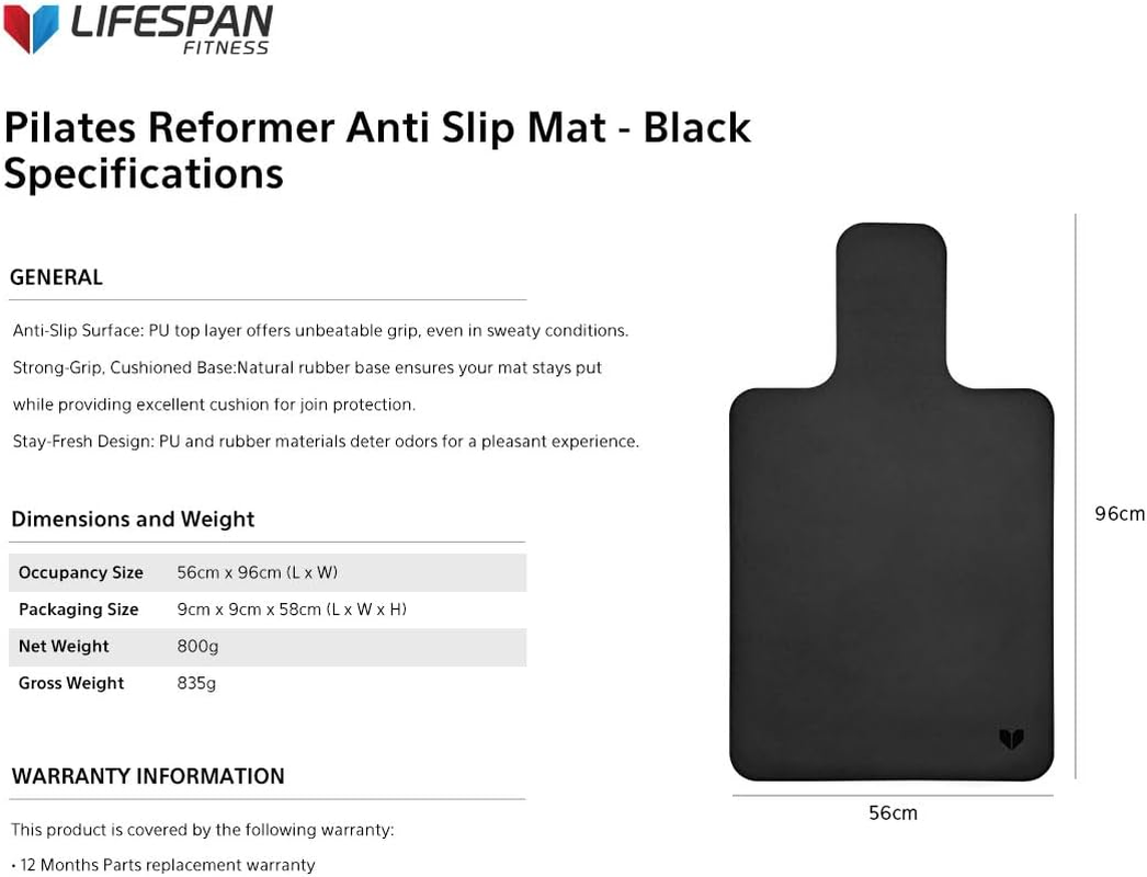Lifespan Fitness Pilates Reformer anti Slip Mat - Black image number 5