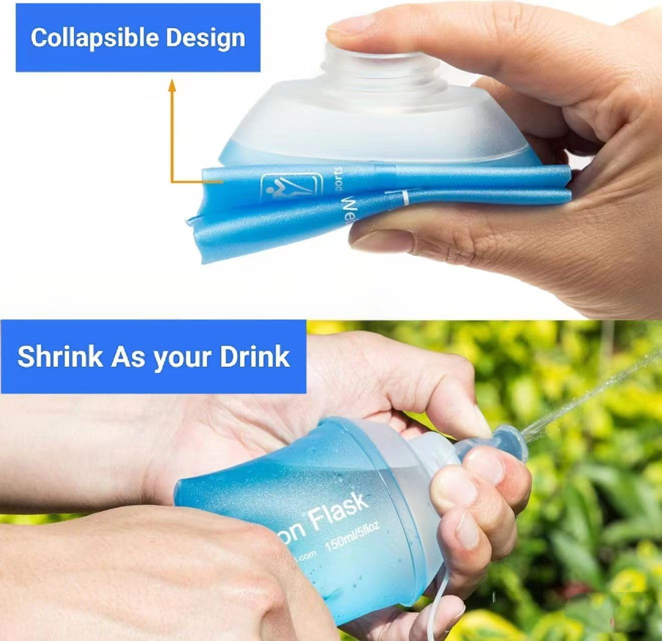 2 Pack 250ML Soft Flask Running Water Bottles,Foldable Water Bottle,Tpu Collapsible Running Hydration Flask for Hydration Pack Hiking Cycling Climbing image number 4