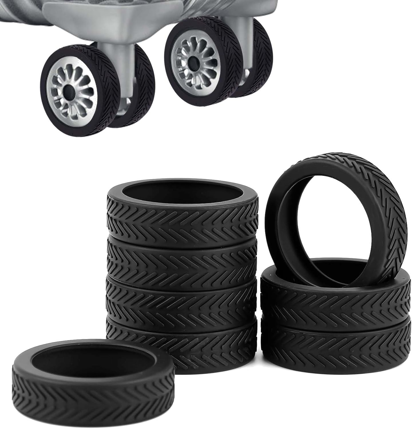 NQEUEPN 8Pcs Luggage Wheel Covers, Silicone Luggage Wheel Protector Spinner Suitcase Wheel Covers Black Anti-Noise Anti-Wear Luggage Caster Accessories for Most 8 Caster Suitcase, Black, S image number 4