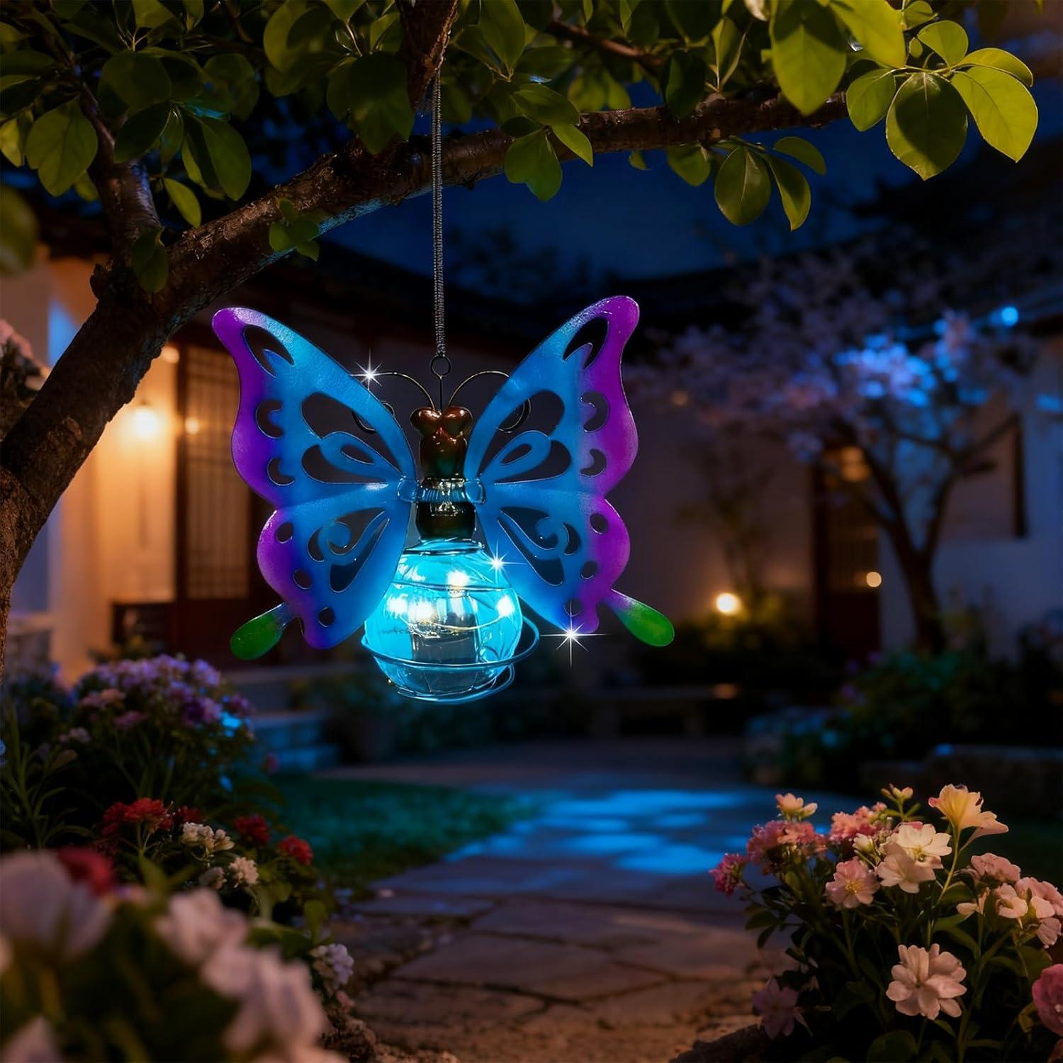 UOY Solar Lights for Outdoor Garden Decoration Outdoor Solar Glass, Butterfly Solar Glass, Waterproof Garden Light, Hanging Light Decoration, Solar Lanterns for Outdoor Garden, Solar Lantern For