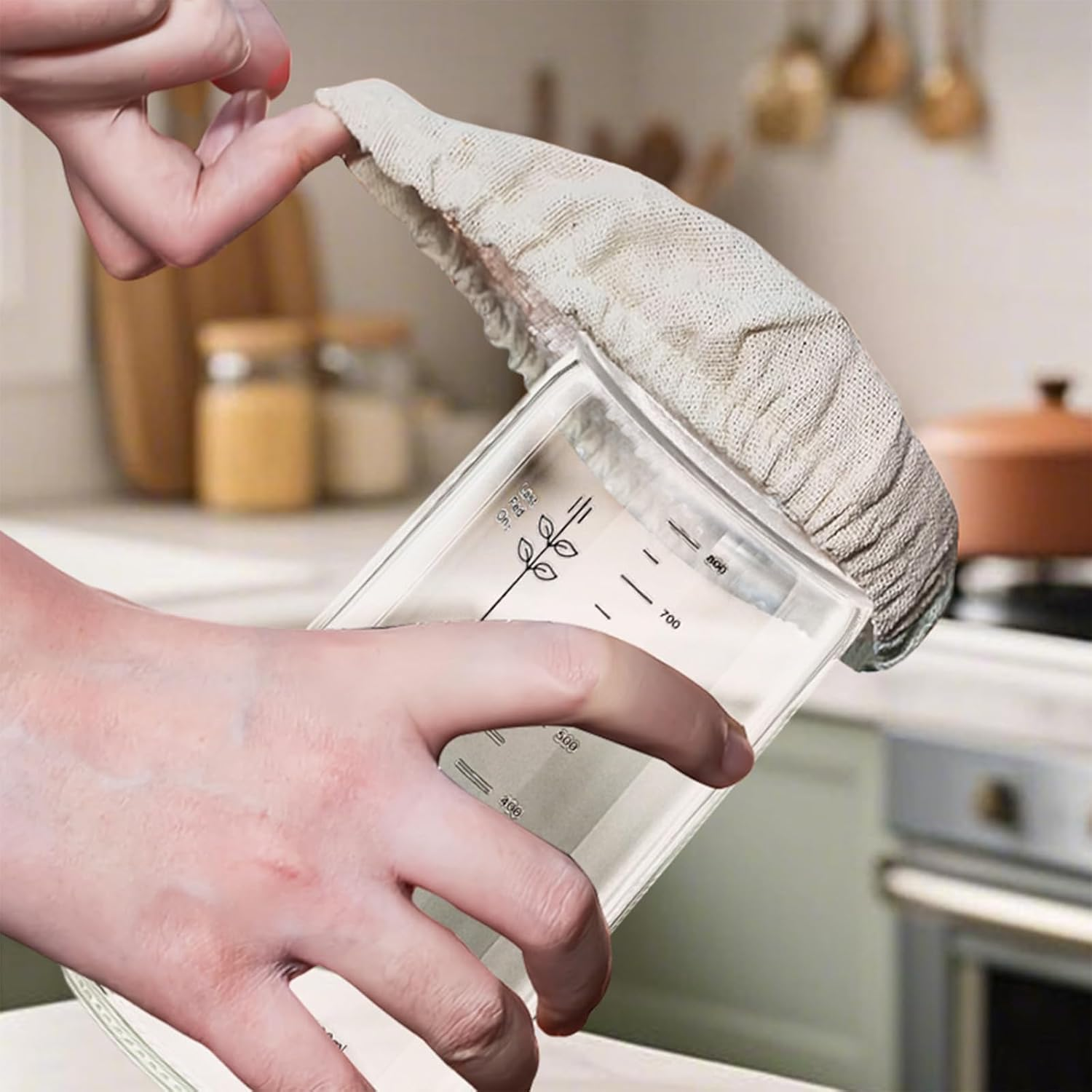 Yxvyxymyxxg Sourdough Jar Cover Starter Jar Cloth for Sourdough Cover Reusable Cloth Lid Bread Fermentation Baking Supplies for 3-4 Inch Mouth 4 Pack Elastic Design image number 3