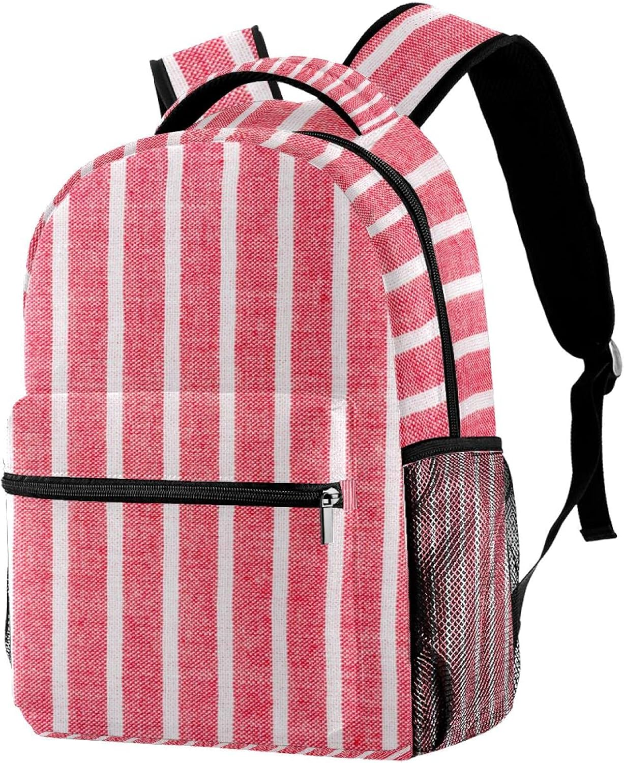 Red White Line Pattern Backpack Students Shoulder Bags Travel Bag College School Tote Backpacks image number 1