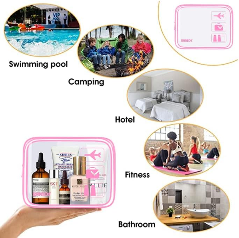 Clear Travel Toiletry Bags with Zippers Portable Waterproof Travel Accessories Quart Size Toiletries Cosmetic Pouch Makeup Bags for Men and Women (2 Pcs Pink) - Blue image number 6