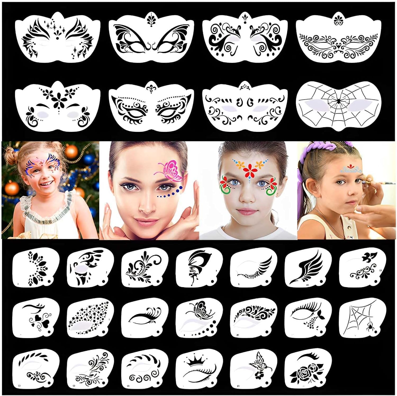 28 Pcs Face Paint Stencils Kit - Reusable Face Tattoo & Body Makeup Painting Templates for Kids & Adults image number 6