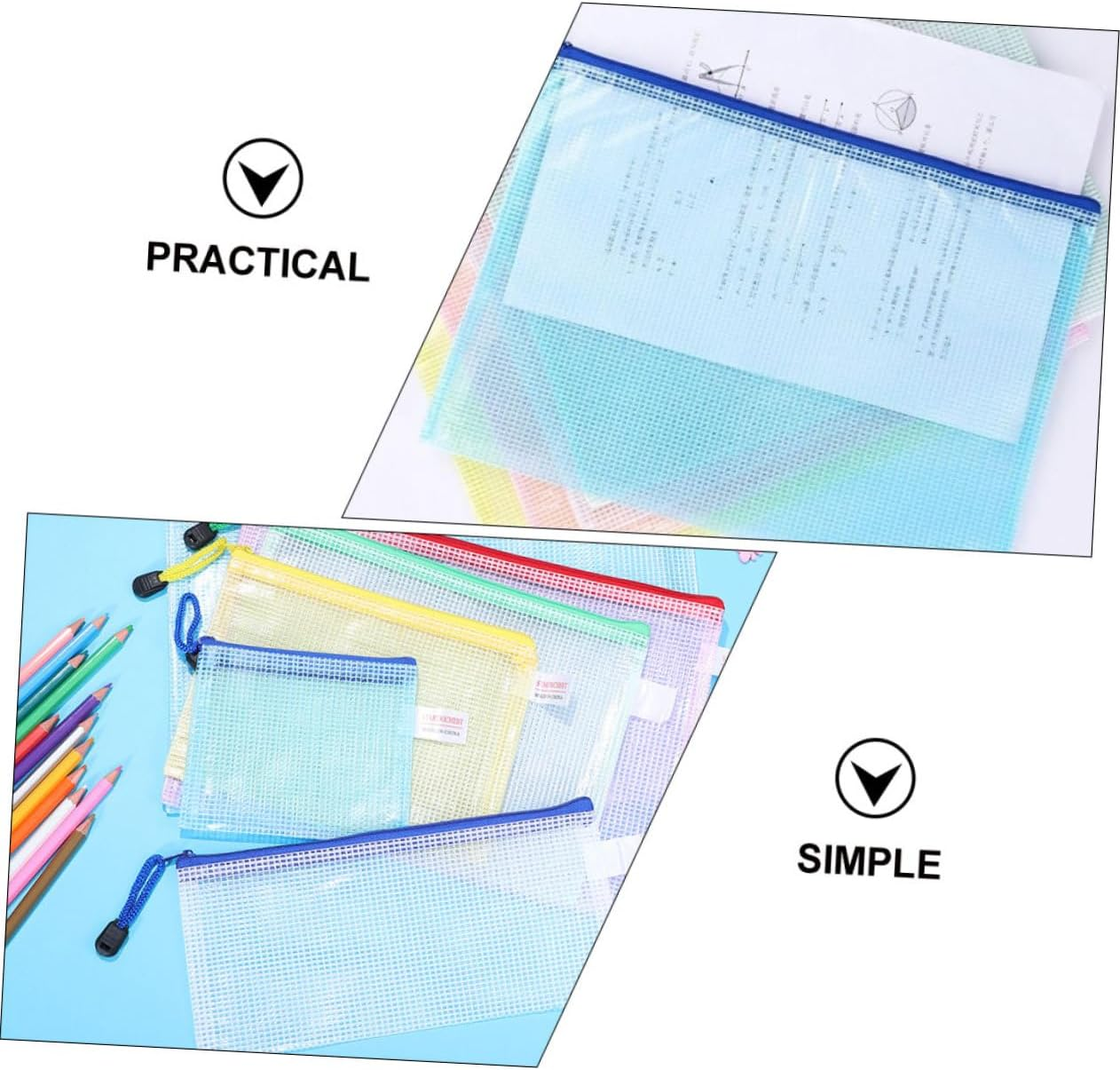 SHOWERORO 16Pcs Mesh Zipper Pouches Document Bag Zipper for Travel Organization Random Color