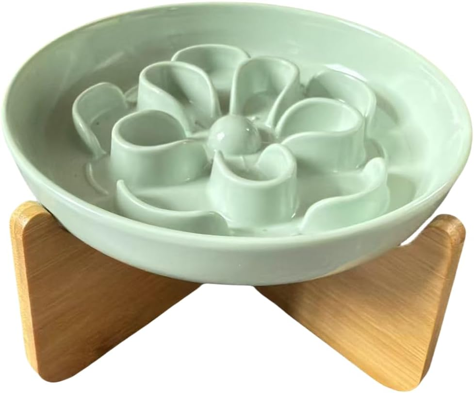 Melamine Cat Slow Feeder Bowl - Floral Maze Cat Food Dish - Flat Plate for Dry & Wet Food - Cute Kitten Bowl - Dishwasher Safe - 6.3'' W X 1'' H - 5.5 Oz (160G) - Blue