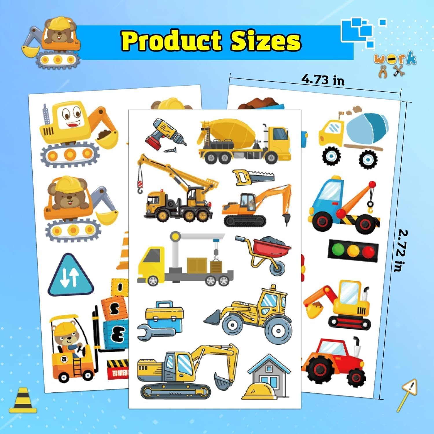 10 Sheets Construction Trucks Temporary Tattoo for Kids, 120 Pcs Vehicles Fake Tattoos for Boys Party Favors, Cars Birthday Supplies Decorations image number 6
