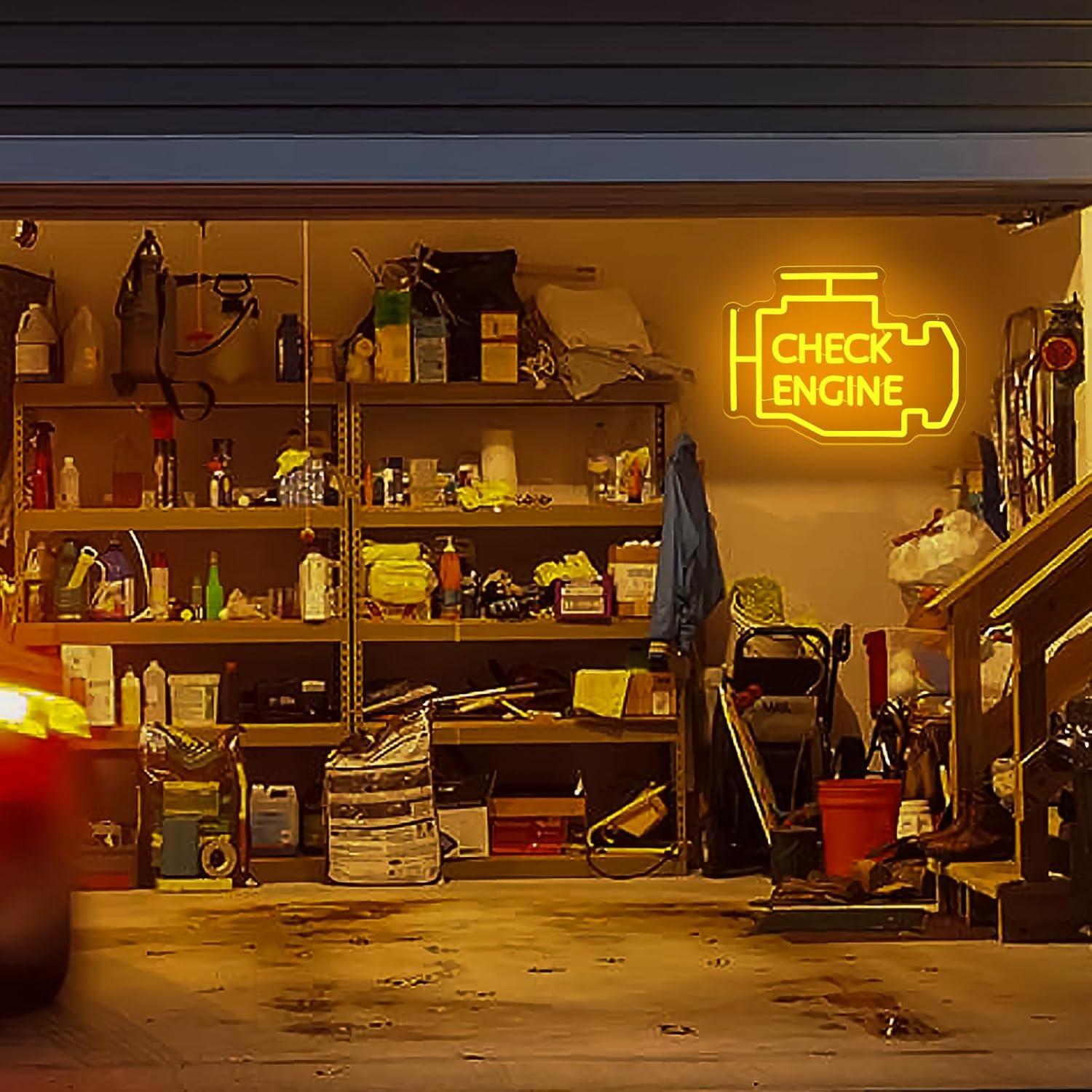 Uponray Check Engine Neon Signs, Garage Decor Neon Light, LED Check Engine Neon Sign for Wall Decor, Dimmable & Powered by USB Neon Lights for Car Repair Shop Workshop Warehouse Background Car Party image number 5