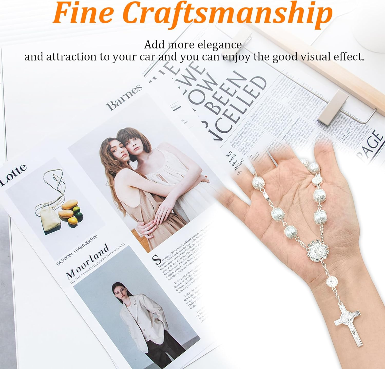 Ziciner 2 PCS Car Rosary for Rearview Mirror, Personalized Blessing Rear View Mirror Hanging Decors, Auto Rearview Mirror Rosary Pendant, Car Interior Hanging Accessories (Silver) image number 4