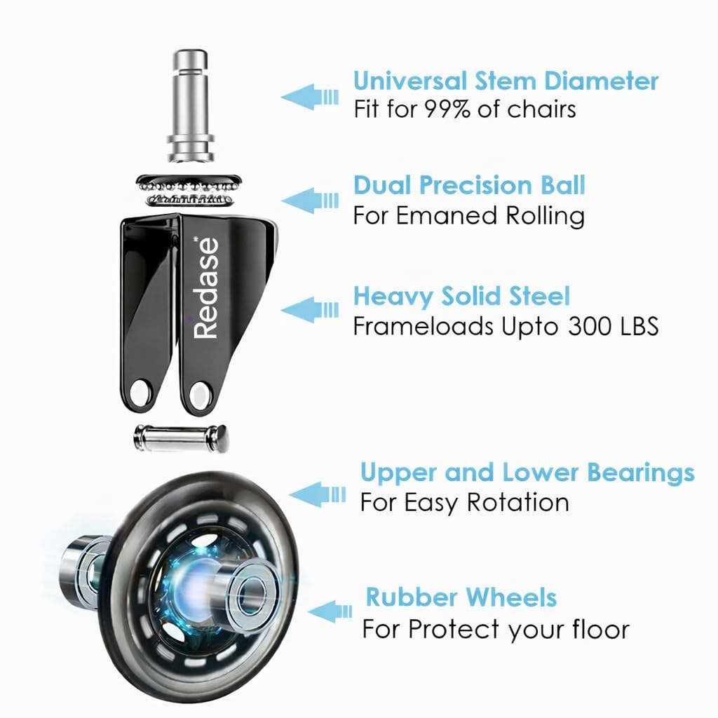 Office Chair Wheels Replacement Rubber Chair Casters for All Floors Including Hardwood Floors, Office Chair Castors for Home and Office Chairs to Replace Office Chair Mats Universal Fit(Not 1KEA) 5Pcs image number 5