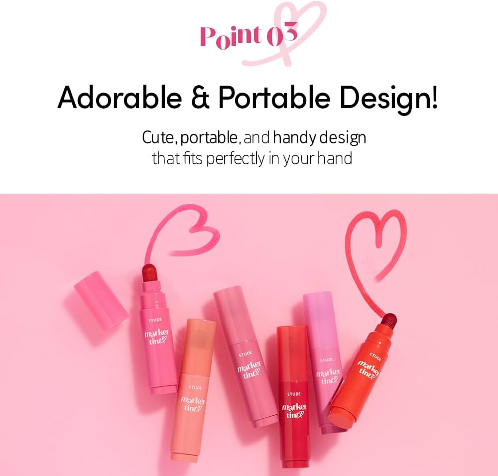 ETUDE Dear Darling Marker Tint #4 Mlik Strawberry (5G) | Hydrating & Long Lasting Lip Stain | High Pigmented Lip Maker with Easy Drawing Tip | Korean Lip Tint, Korean Makeup, Kbeauty image number 5