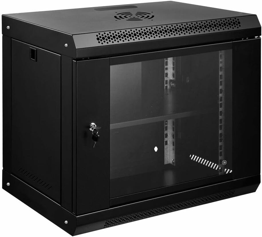 AUSWAY 4U Network Server Cabinet Wall Mount Data Rack Enclosure 19 Inch Deep with Locking Glass Door Removable Side Panels for IT Computer Equipment