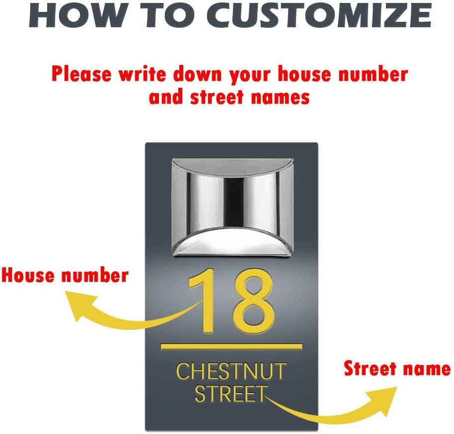 Custom Solar House Sign, Personalised House Number with Solar Light, Leddoor Name Plaque, Modern Door Number Plaque, Light up Door Plaque Address Sign for Houses/Yard image number 2