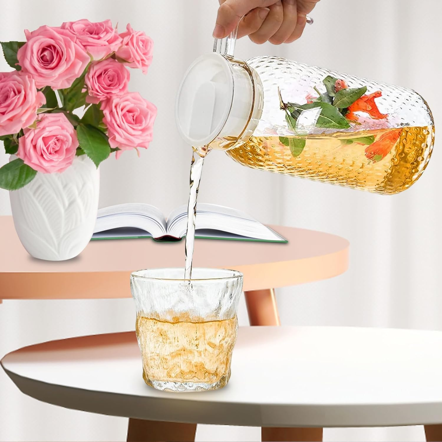 Fridge Jug, Water Jug with Lid 2Pcs Heat Resistant Juice Jugs Unbreakable 1L Pitcher Bpa-Free Clear for Lemonade, Iced Tea, Milk image number 6