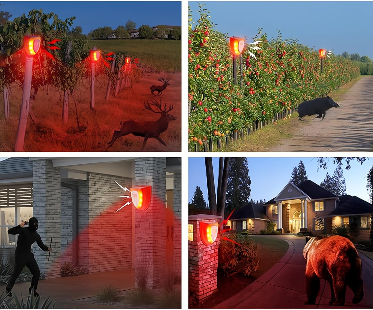 Lancoon Solar Security Alarm Lights Motion Sensor 129Db Loud IP65 Waterproof Light Strobe Light Warning Lamp Gunshot Sounds & Barking Sound for Outdoor Yard Barn - Red image number 5