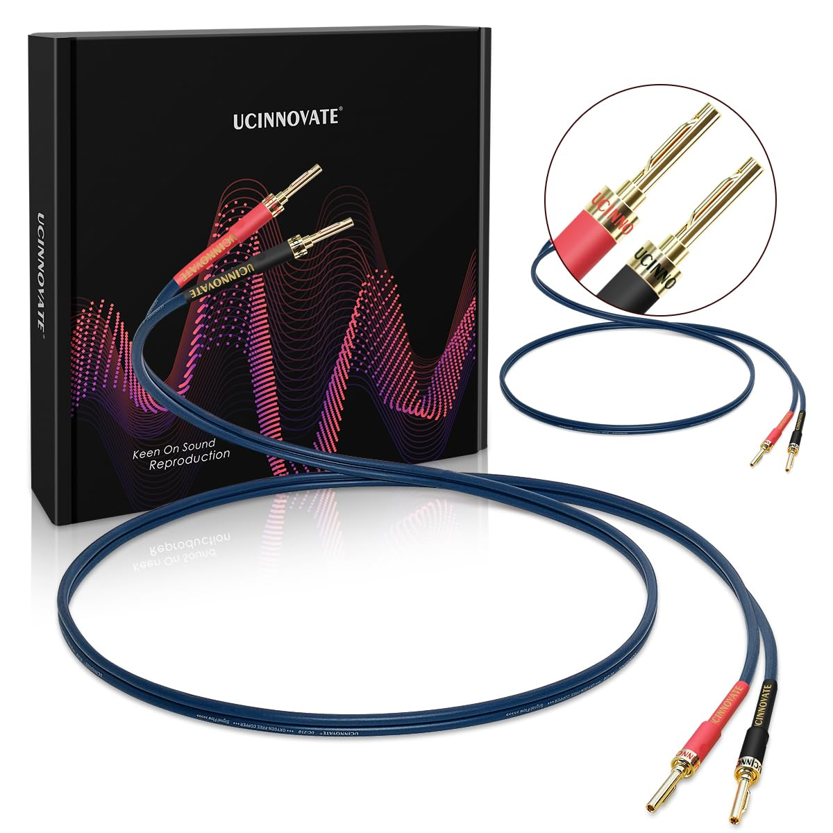 UCINNOVATE Bi-Wired Speaker Cable with Pin Banana Plugs, 13 AWG 2 Pack 9.8Ft / 3M Speaker Wire with Gold-Plated Banana Plugs, Heavy-Duty Blue Speaker Cable for Hi-Fi Home Audio Amp image number 2
