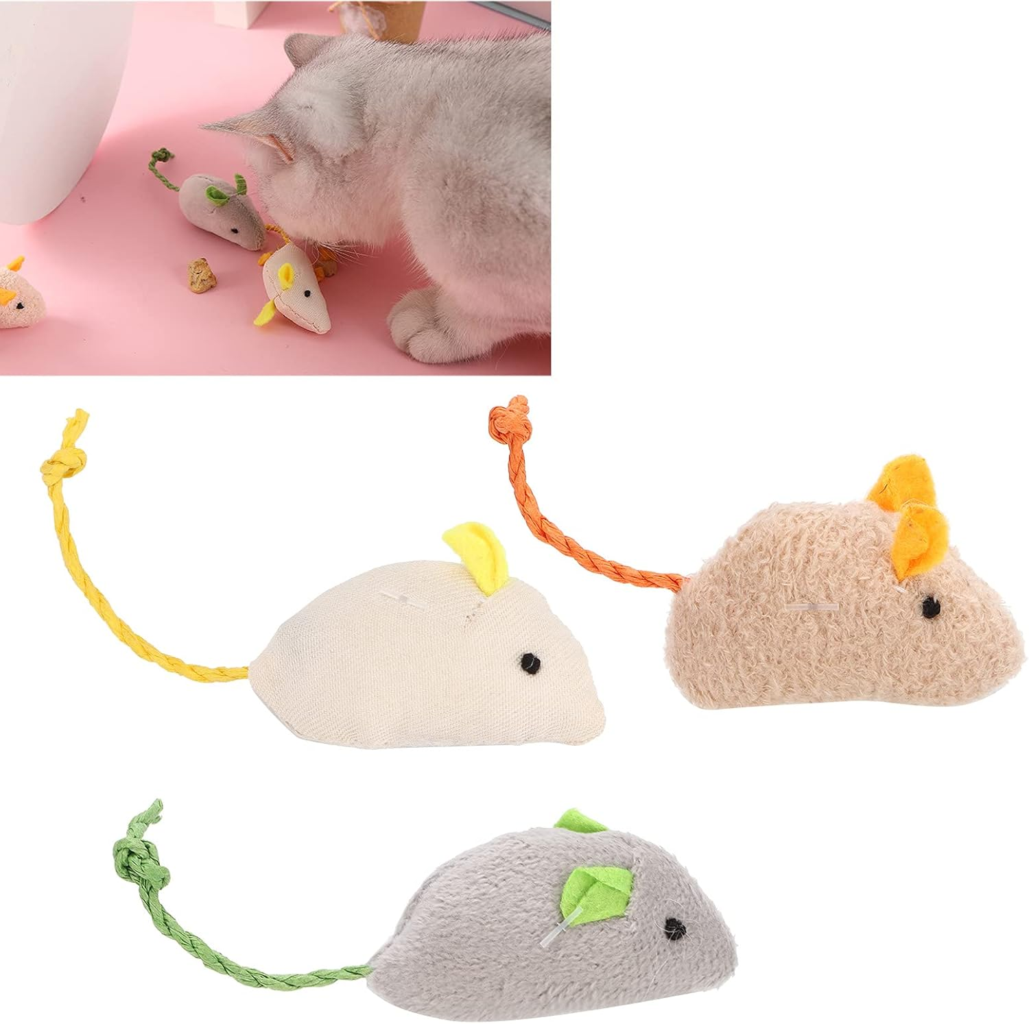 3Pcs Plush Mouse Toys for Indoor Cats Realistic Simulated Mouse Interactive Cat Toys Balls Mice Catnip Toys