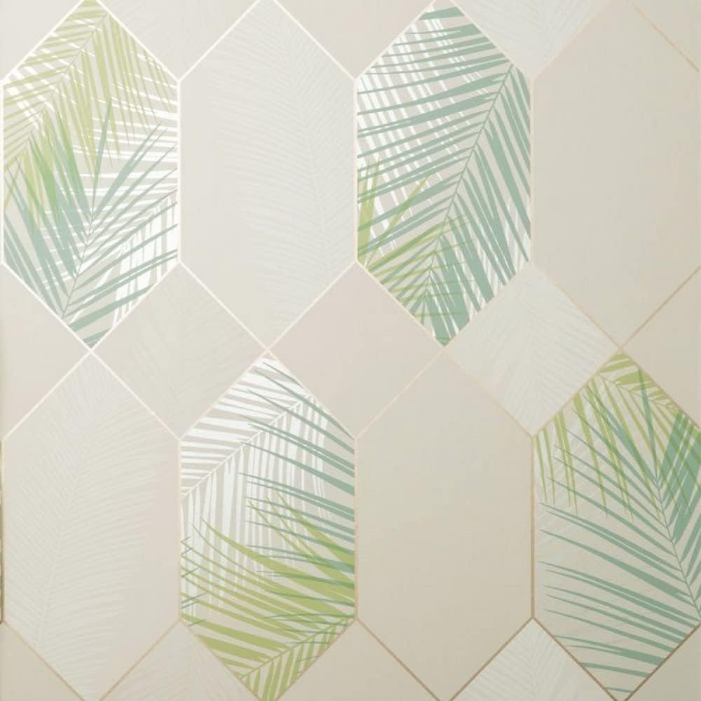 Miami Geometric Leaf Wallpaper Emerald/Gold Fine Decor FD42836