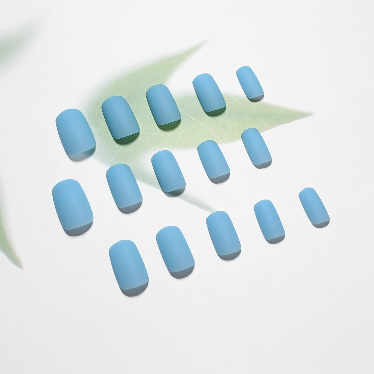 Matte Baby Blue Press on Nails Medium Short Square, Xcreando Salon like Coffin Fake Nails with Plain Colour, No Transparent Stick on Nails for Women, Natural Press-On Pack of 24 image number 4