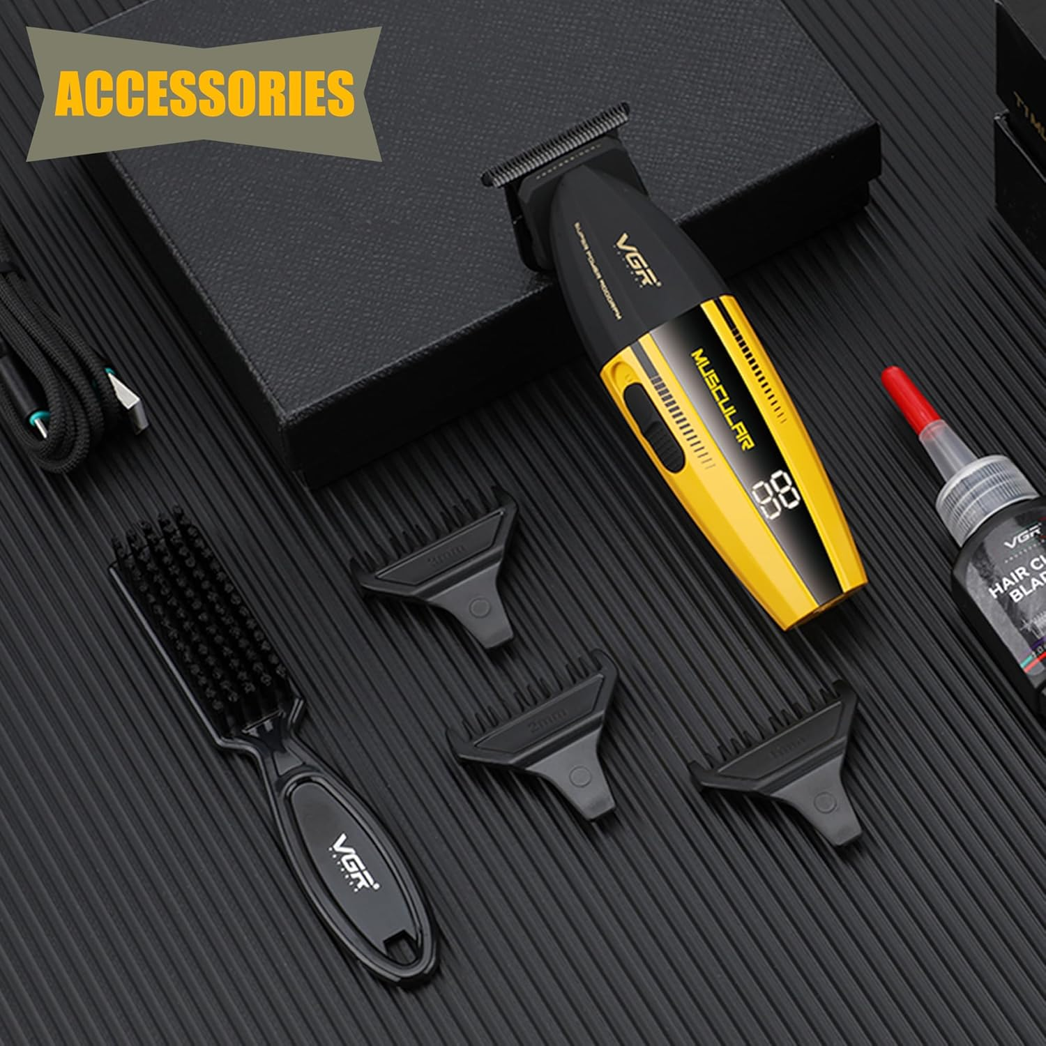 VGR 285T Small Hair Trimmer for Men, 9000RPM Professional Beard Trimmer for Men, Zero Gapped Ceramic & DLC T Blade Clippers for Hair Cutting, Cordless Hair Clippers Barber Kit with LED Display image number 1