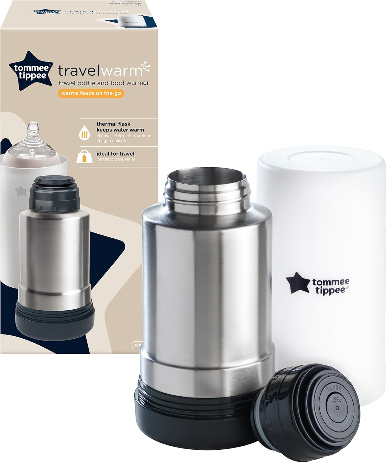 Tommee Tippee Travel Bottle and Food Warmer, Portable Baby Bottle Warmer Ideal for Travel, Thermal Insulation, Stainless Steel Flask with Leak-Proof Lid image number 4