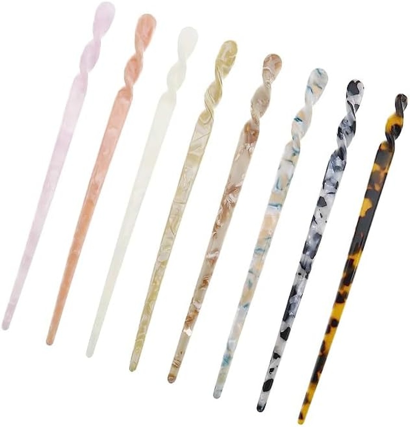 8Pcs Acetate Hair Sticks, Better Jonny Vintage Leopard Print Hairpin 17.5Cm Hair Chopsticks Tortoise Shell Hair Styling Accessories Chinese Hair Sticks for Women Girls (Classic)