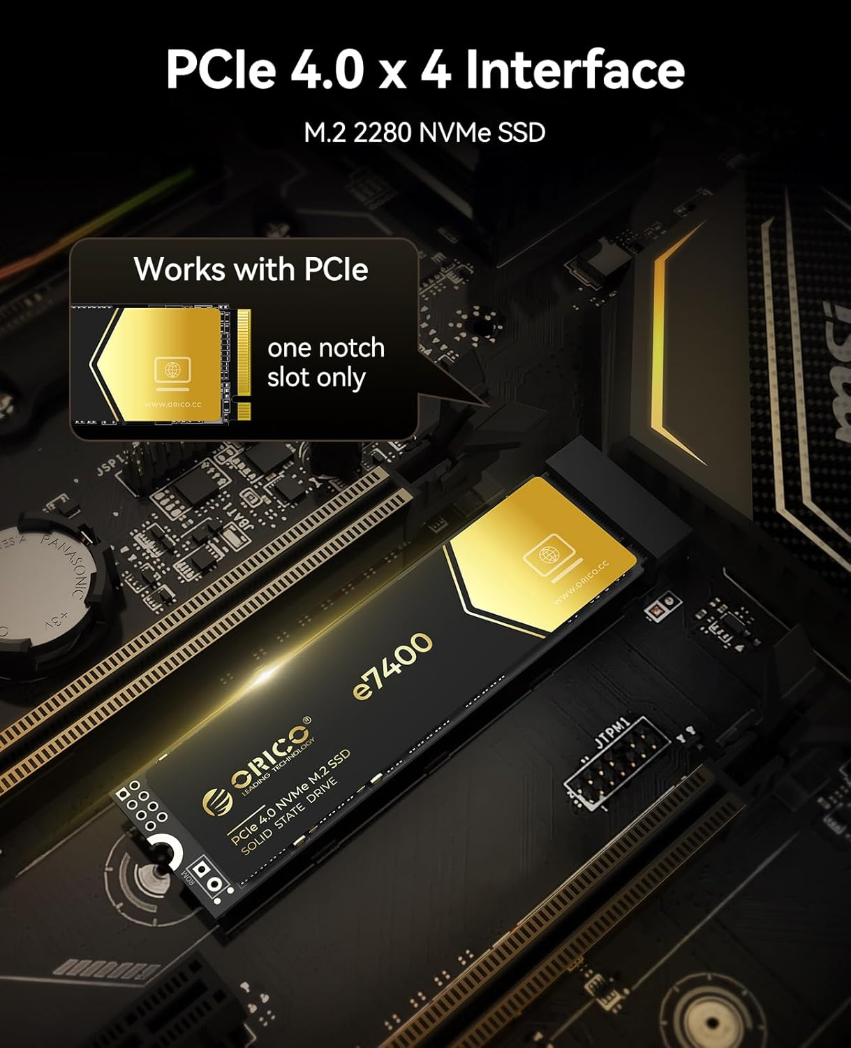 ORICO 2TB Nvme SSD Pcie 4.0- up to 7400Mb/S, M.2 SSD 2280 Pcie 4.0X4 Internal Solid State Drive SSD, Fast Heat Dissipation, Compatible with Macos Windows for Gamers and Creators-E7400