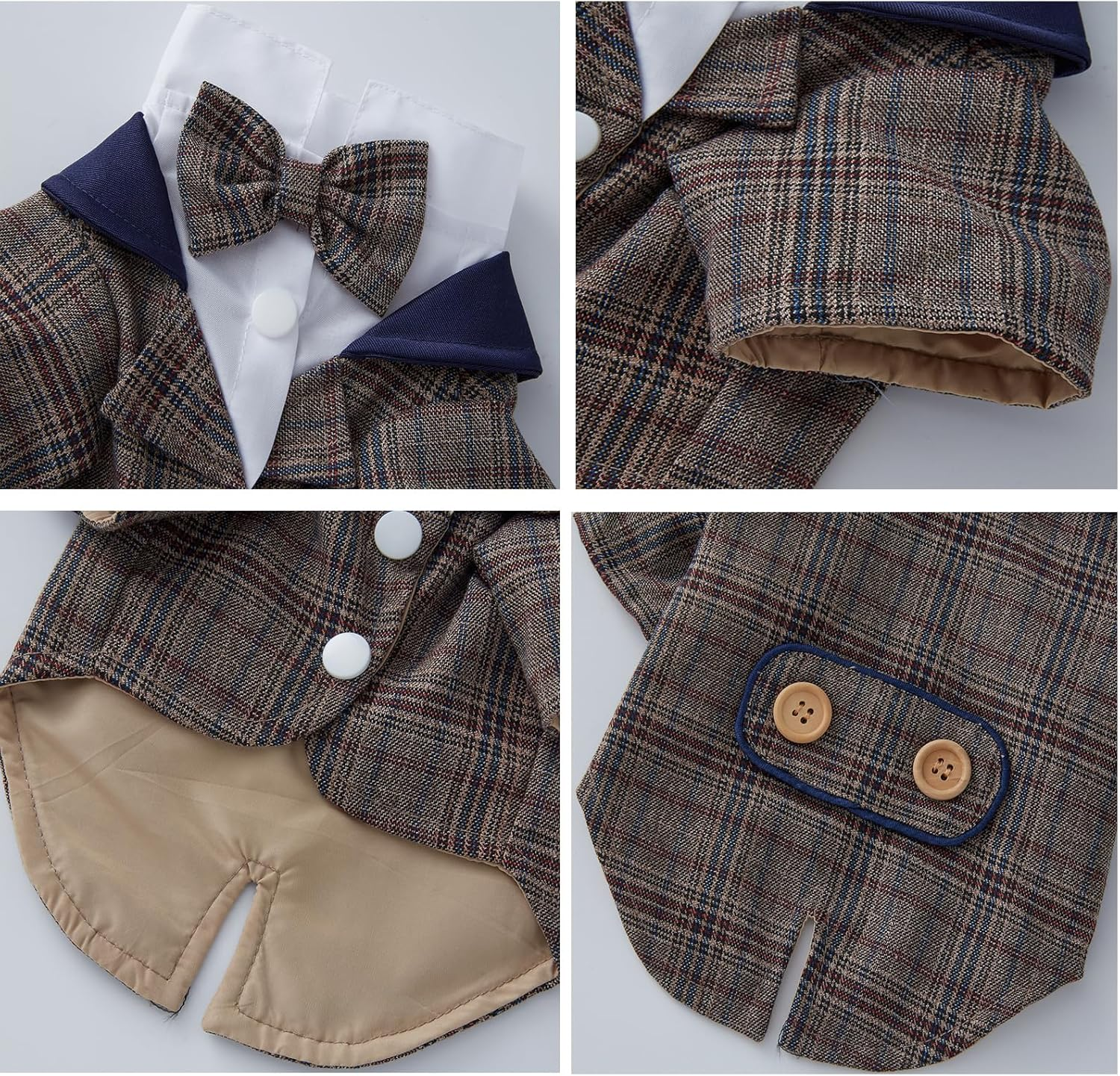 Small Dog Tuxedo, Dog Wedding Suit Puppy Formal Shirt, Dog Suit Formal Tuxedo with Black Bow Tie Small Medium Dogs Outfit for Party Birthday Festiva,Brown M image number 2