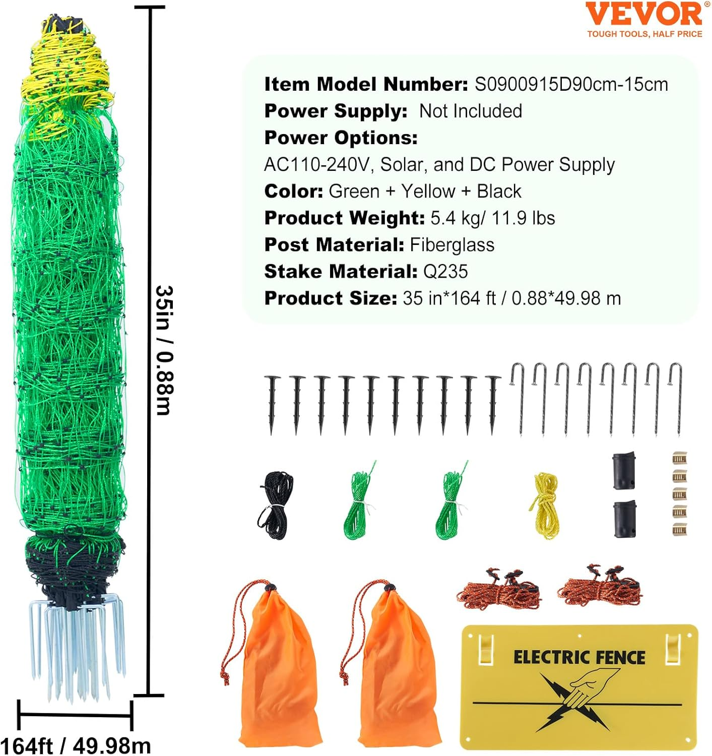 VEVOR Electric Fence Netting, 0.88 X 49.98 M, PE Net Fencing with Posts & Double-Spiked Stakes, Utility Portable Mesh for Goats, Sheep, Lambs, Deer, Hogs, Dogs, Used in Backyards, Farms, and Ranches image number 4