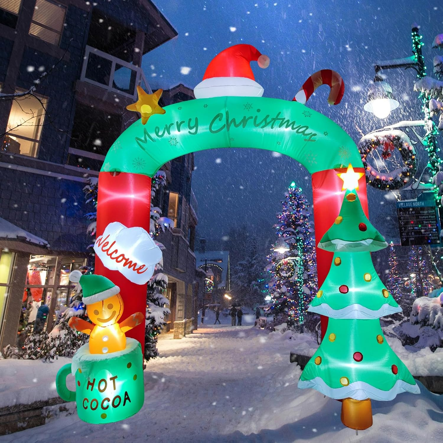 SAILESI 2.7M/8.9FT Christmas Inflatable Archway Outdoor Decoration, Giant Arch Blow up Yard Decor with Christmas Tree, Snowman,Red Hat,Candy Cane, LED Lighted Decor for Xmas Home Garden Lawn Yard image number 5