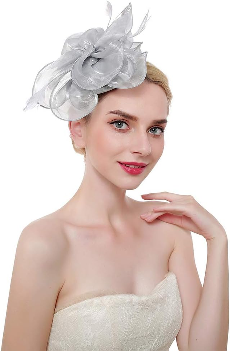 Bigood Women Organza Feather Horse Racing Festival Fascinators Derby Hat Hair Accessories image number 2