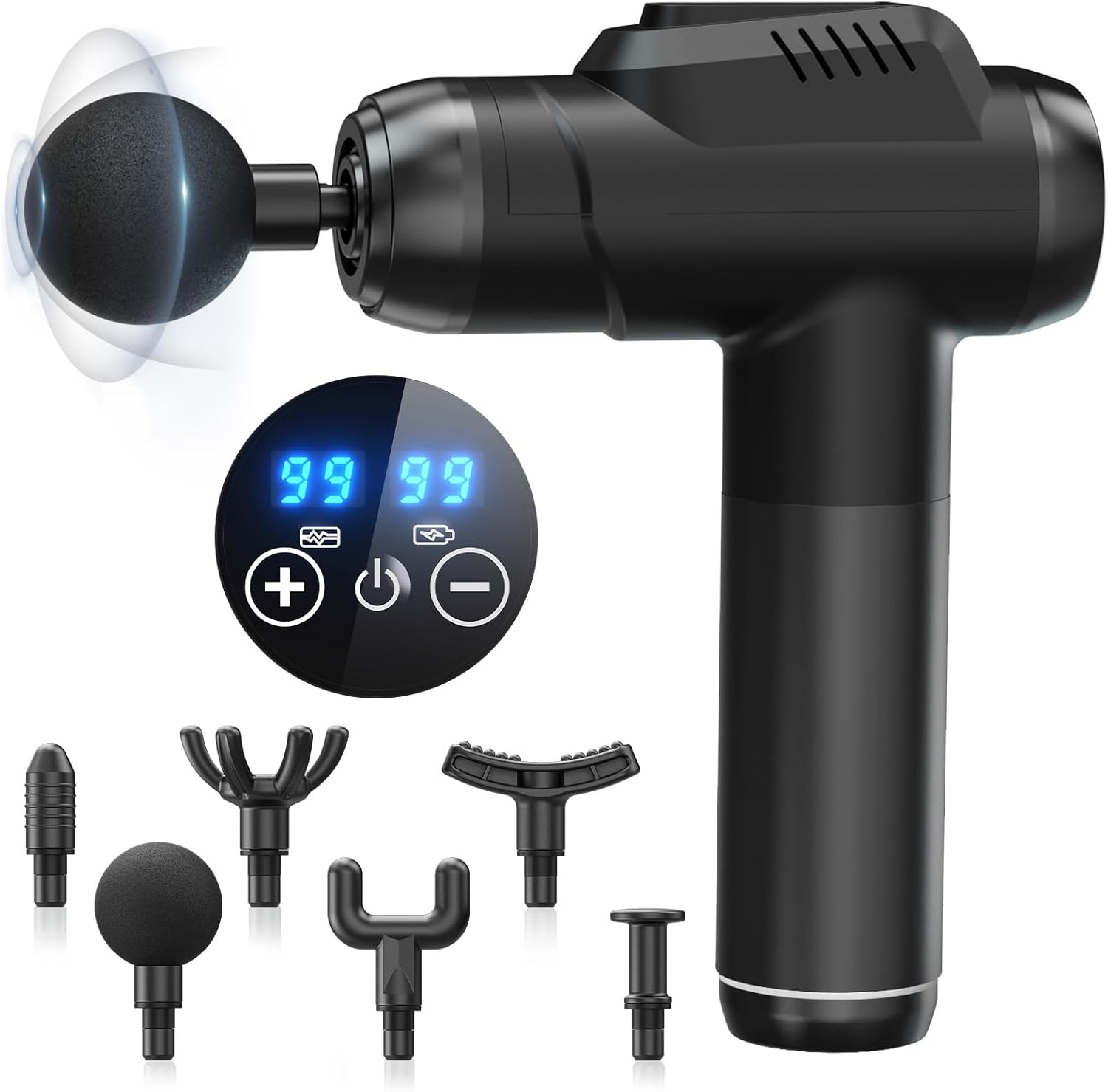Massage Gun-Massage Gun Deep Tissue-Electric Handheld Massagers -6 Massage Heads-99 Adjustable Speeds-Hand Massager with LCD Display Screen Rechargeable for Muscle Pain Relief Recovery image number 5