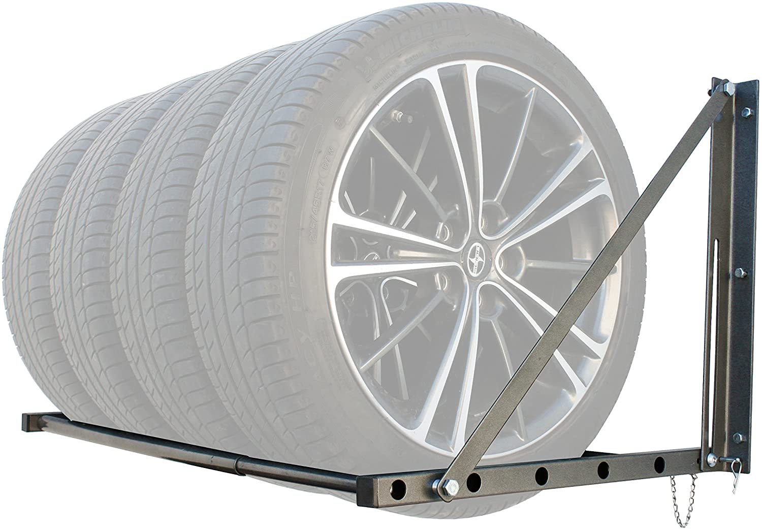 Maxxhaul 70489 Adjustable Wall Mount Folding Tire Storage Adjust from 32 to 48 Inches Wide up to 300 Lbs Capacity. image number 2