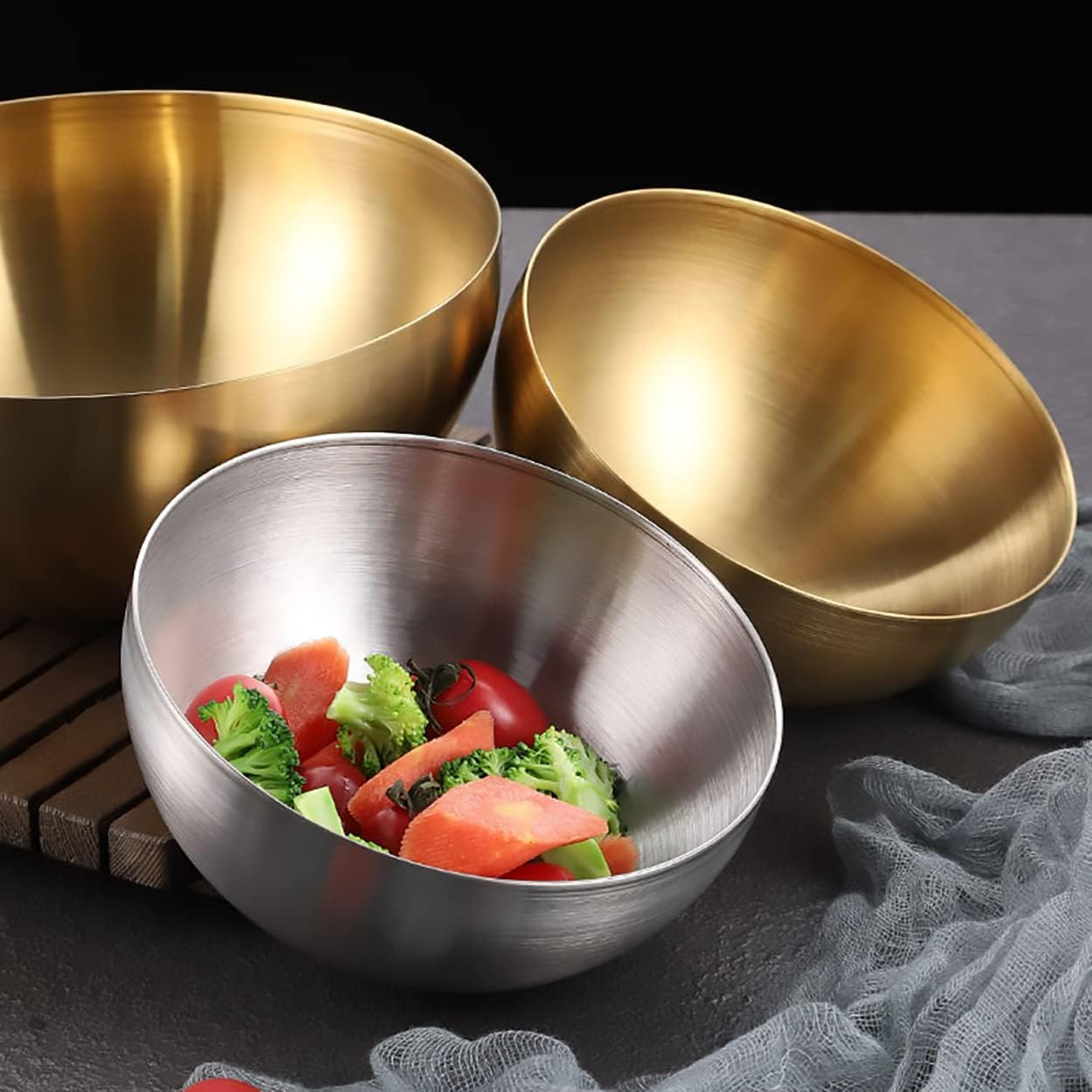 Dadamong Stainless Steel Salad Bowls, Mixing Bowls, Nesting Bowls, Snacks Bowls, Serving Bowls for Mixing, Cooking, Baking, Prepping, Set of 2, Small & Large - 5.9 & 7.9 Inch (Gold) image number 6