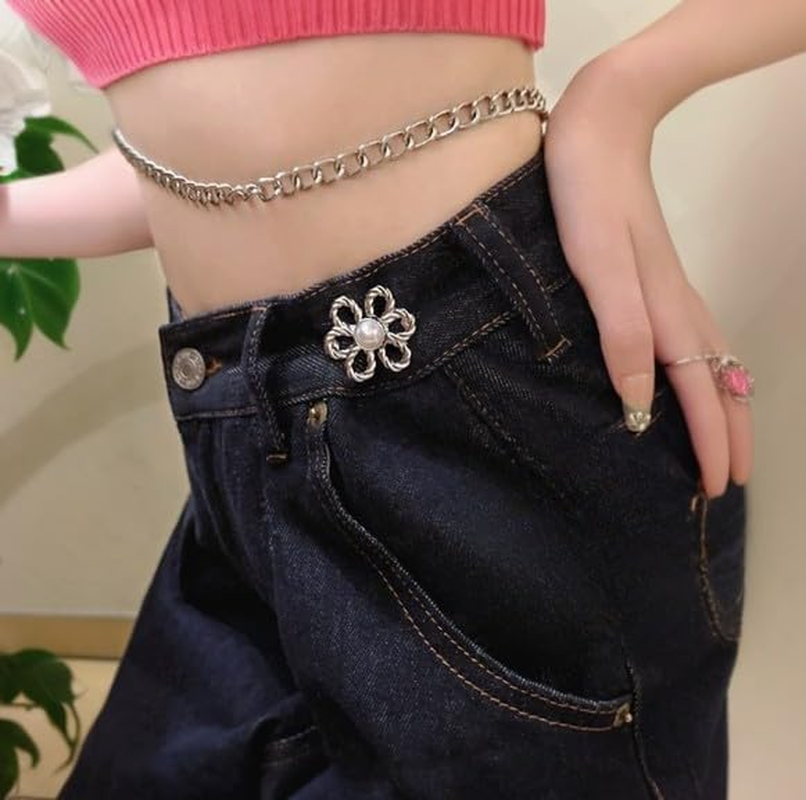 Flower Jeans Button 10 Sets Pant Waist Tightener, Adjustable Waist Buckle Sets No Sew and No Tools Detachable Decorative Waist Buckles, Jean Buttons Pins for Loose Jeans, Pants, Skirts (No Sew) image number 6