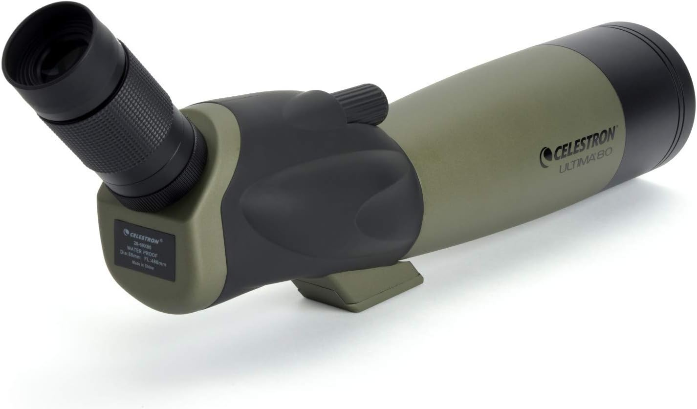 Celestron 52250 Ultima 20-60X80Mm Angled Refractor Spotting Scope Telescope with Multi-Coated Optics, Waterproof Rubber Tubing and Soft Carry Case, Green image number 2