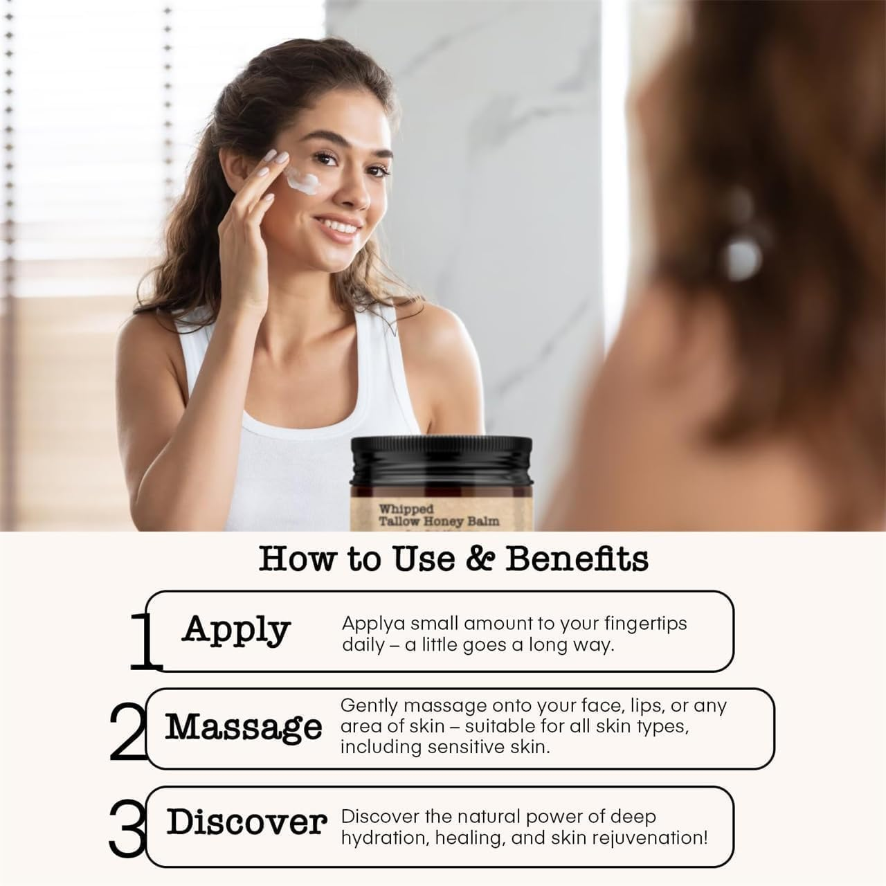 Whipped Tallow Honey Balm,Beef Tallow with Honey Moisturizer Cream for Face Body