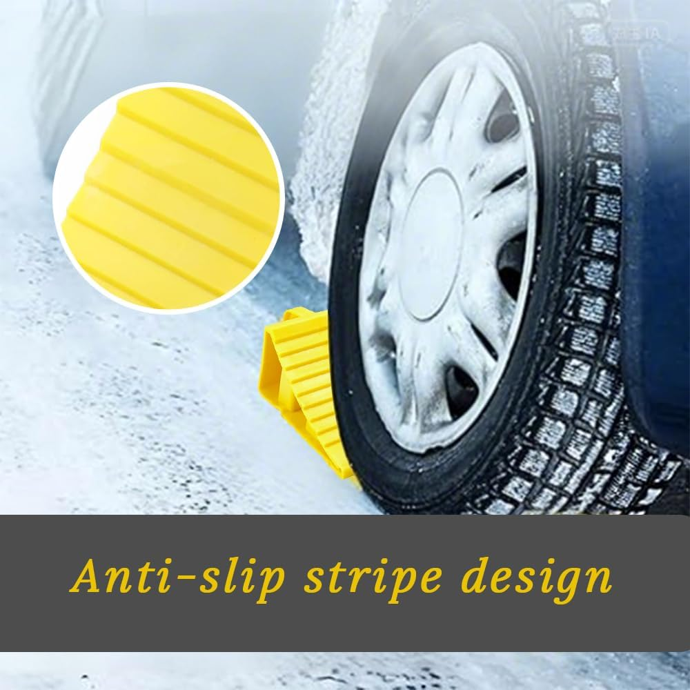 4 Pack Wheel Chocks, Heavy Duty RV Tire Chocks, Camper Wheel Chocks with Handle, Easy to Carry, Car Chocks for Travel Trailers, Campers, Cars, Trucks, Yellow image number 4