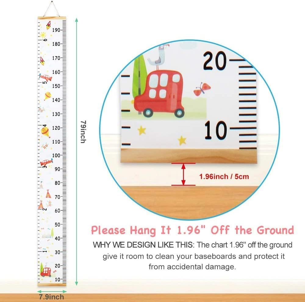 Growth Chart for Kids, Canvas Height Chart Ruler 76" X 7.9" Removable Wood Hanging Wall Ruler Measurement Chart for Home Decoration (Style A) - Style A image number 4