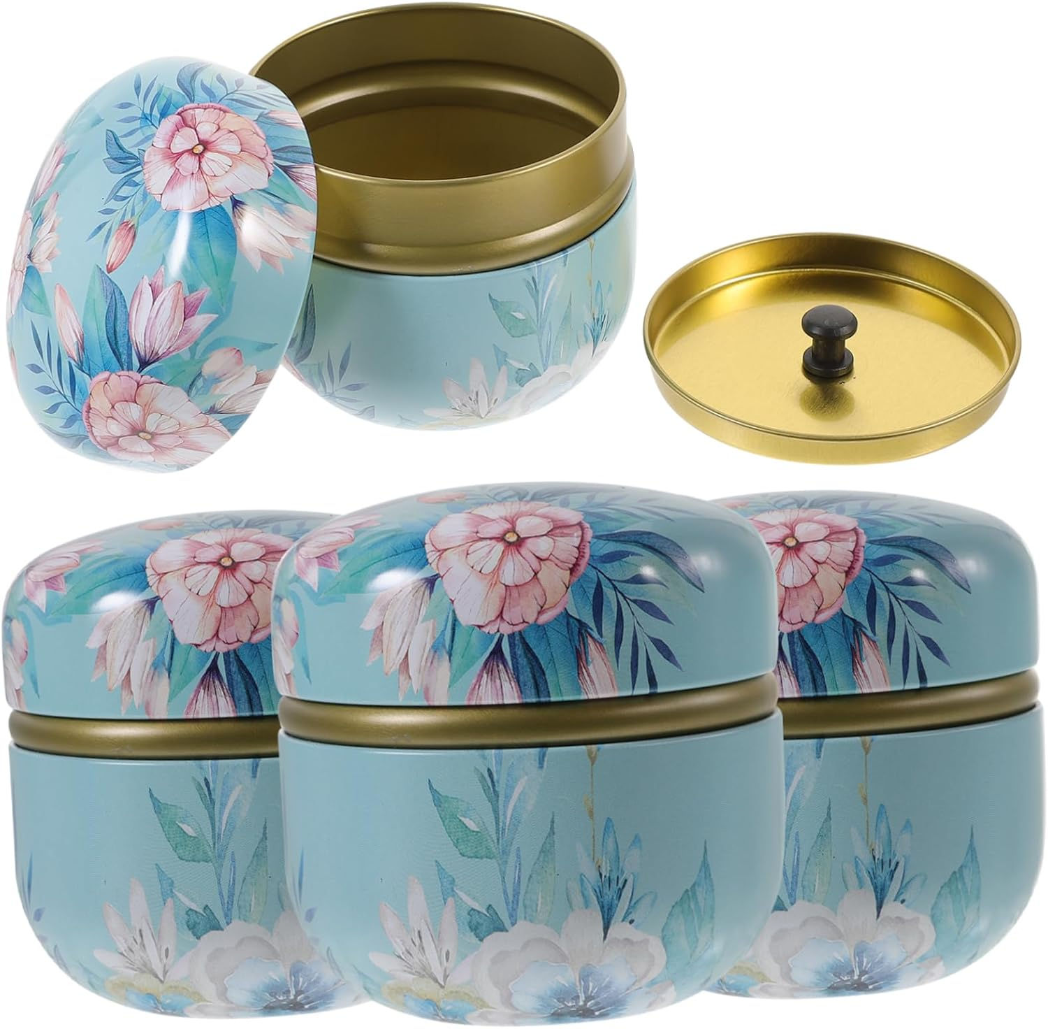 NAMOARLY 4Pcs Vintage Tea Storage Containers Mini Portable Sealed Iron Canisters Lid for Travel and Home Tea Preservation image number 1