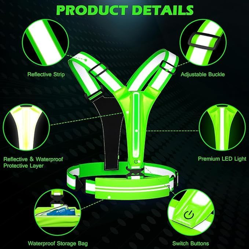 Led Reflective Vest Running Gear, High Visibility Reflective Running Gear Rechargeable Adjustable Led Running Vest, Safety Night Running Cyling image number 6