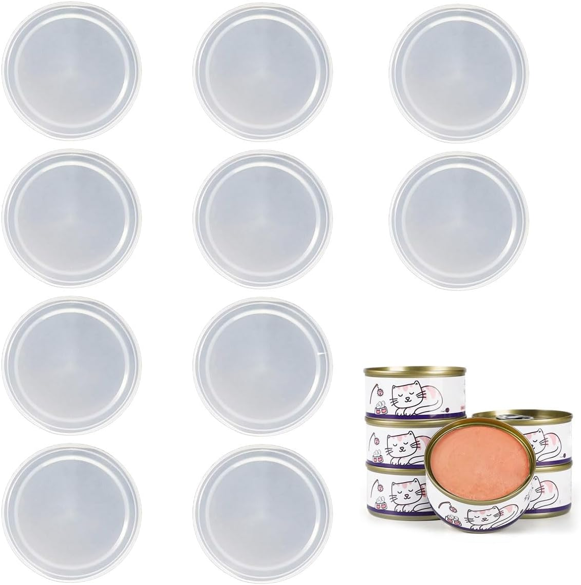 Mkemka Pack of 10 Lids for Cans 75 Mm Washable Can Lid PE Silicone Can Lid Dog Food White Lid for Cat Food Dog Food Storage Food Pet Food image number 2