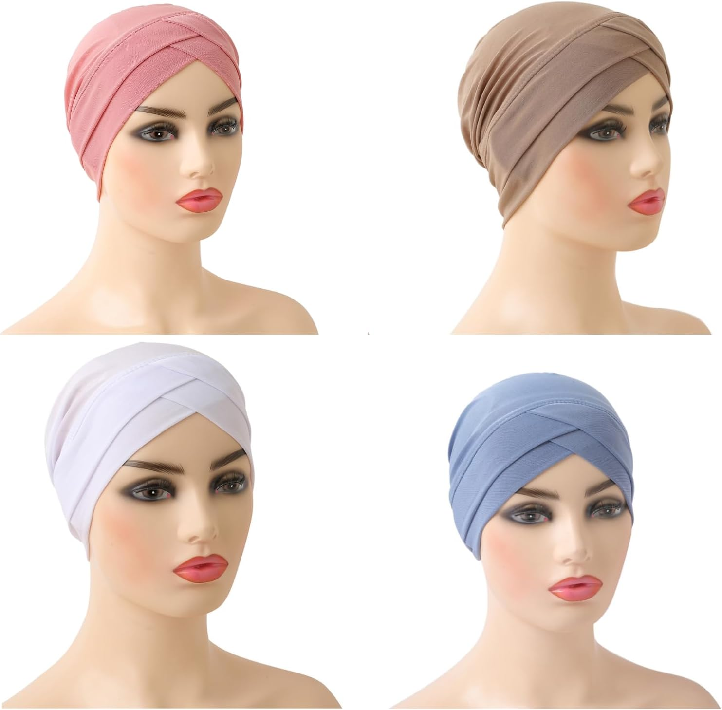 4 Pcs Turbans for Women with Cancer Chemo Headwear Cancer Patient Head Covering Soft Pleated Stretchy Lightweight Head Wrap Sleep Hat image number 2
