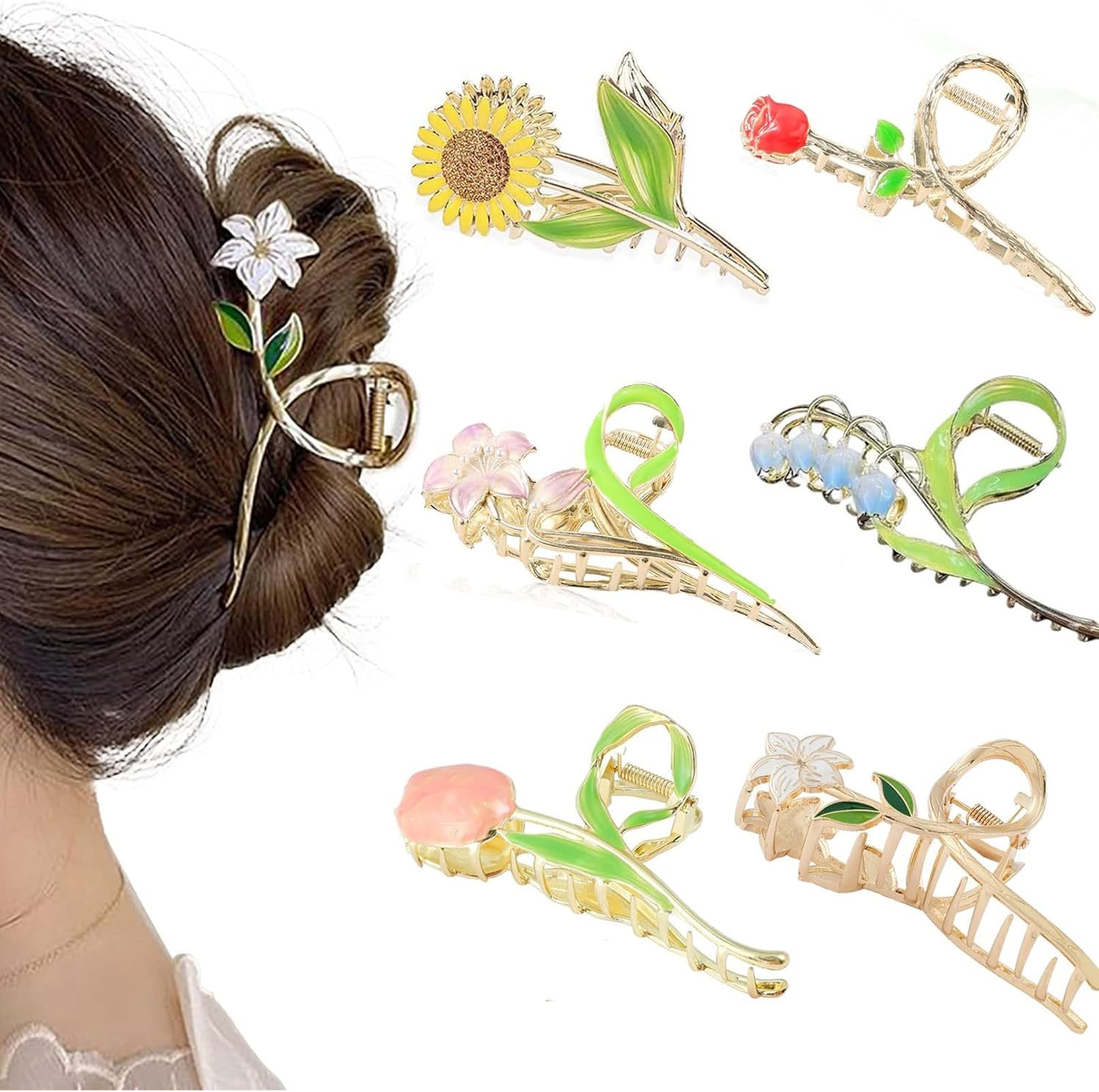 6Pcs Flower Metal Hair Claw Clips, Large Tulip Non-Slip Barrettes Strong Hold Hair Clamps Flower Claw Clips for Thick Hair, Elegant Flower Hair Clips Cute Hair Accessories for Women Girls image number 1