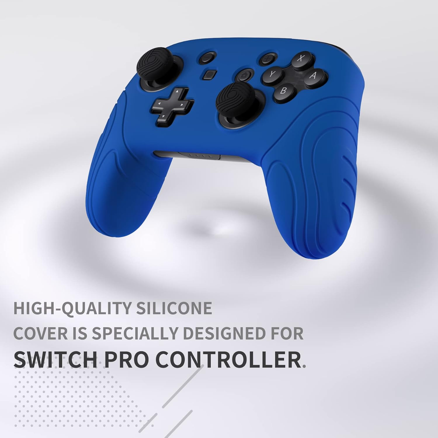 Playvital Samurai Edition Ergonomic Silicone Skin Protective Case for Nintendo Switch Pro Controller, Soft Anti-Slip Controller Grip Protector for Nintendo Switch Pro with Thumb Grip Caps - Blue - Blue image number 3