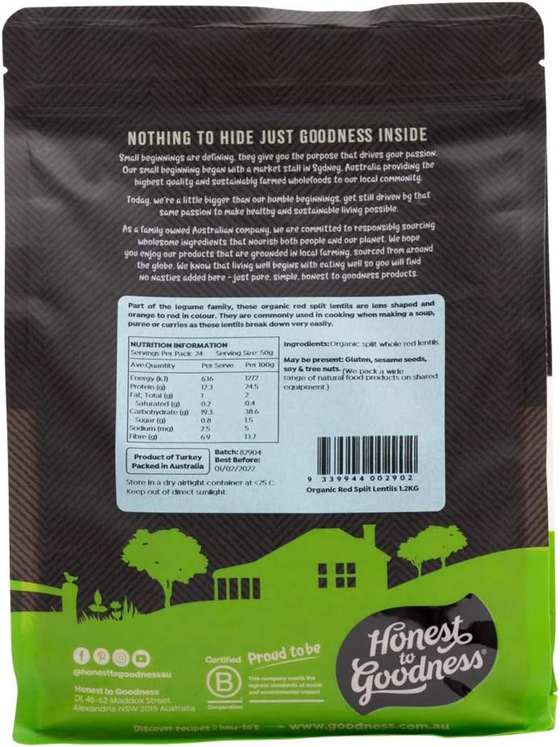 Honest to Goodness Organic Red Split Lentils 1.2 Kg image number 1