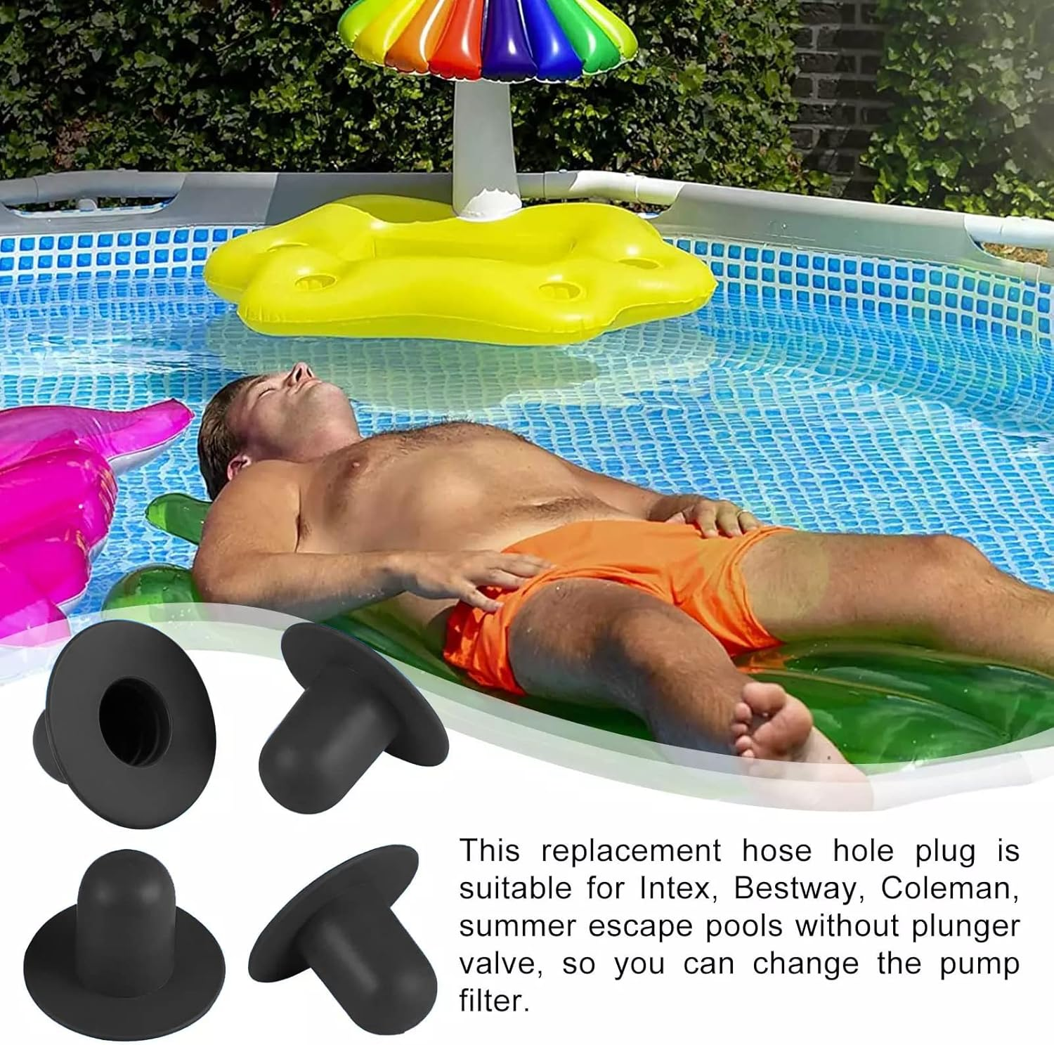 AGDGV Pool Wall Plug Replacement for Intex Bestway Coleman, above Ground Swimming Pool Strainer Hole Plug, Filter Pump Water Stopper Drainer Plugs for Pools (Pack of 4, Black) image number 4